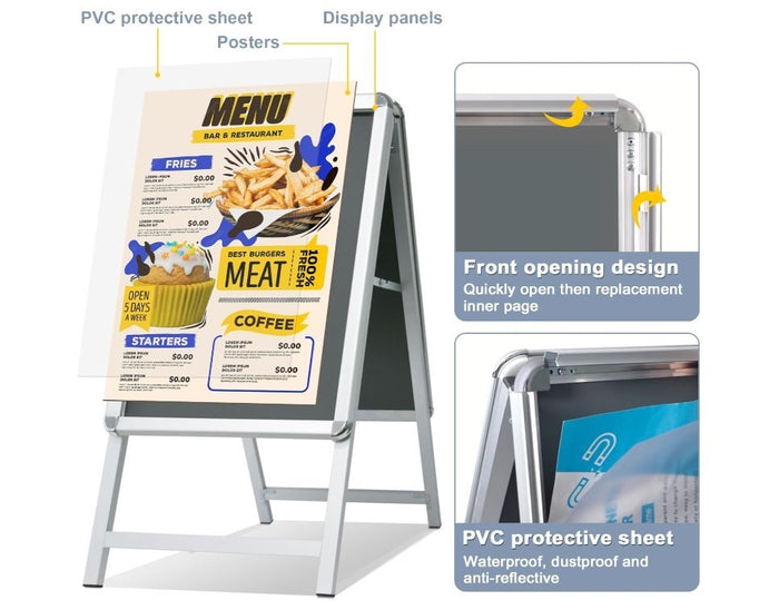 Pavement Sign A1 A Board Double Sided Poster Display Stand Silver Frame -272
