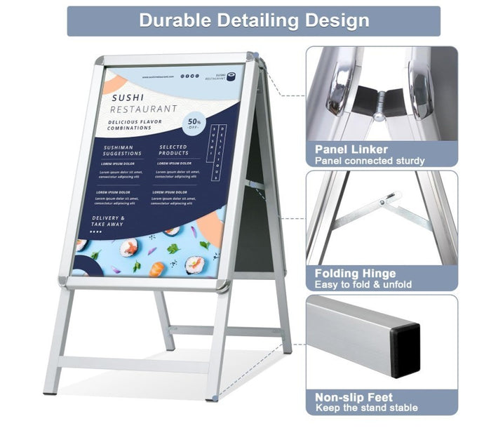 Pavement Sign A1 A Board Double Sided Poster Display Stand Silver Frame -272