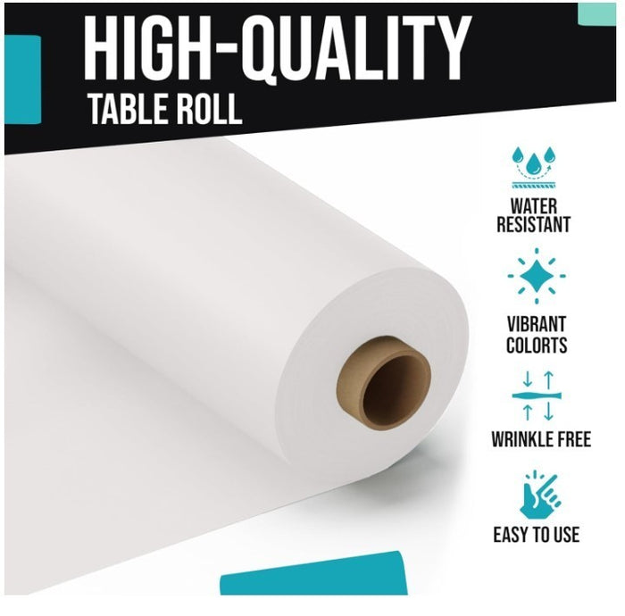 Plastic Table Cover Roll 40in x 300ft Heavy Duty Waterproof White Banquet-298