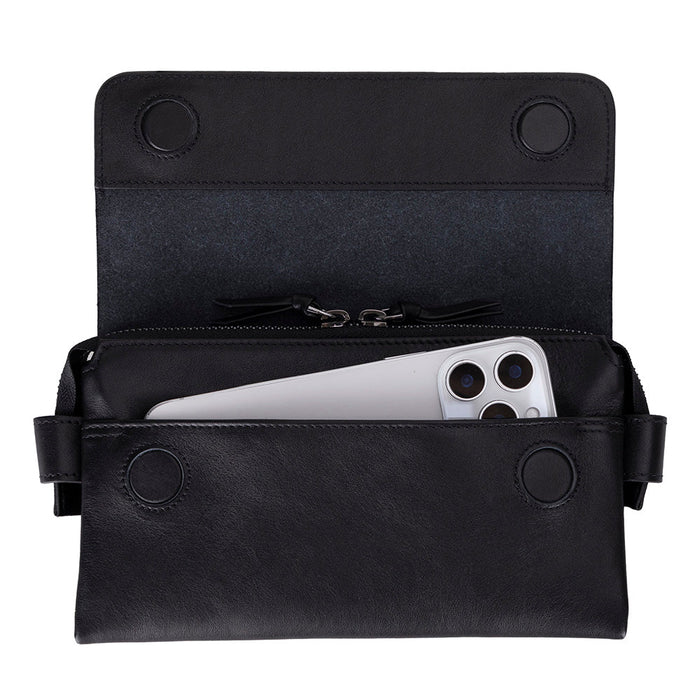 Prestige Leather Clutch Bag, Rustic Black - BlackBrook Case