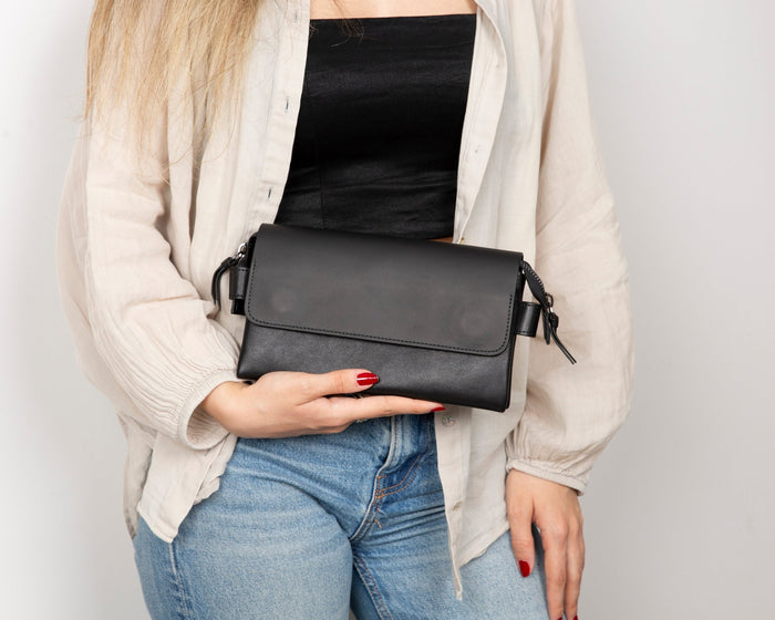 Prestige Leather Clutch Bag, Rustic Black - BlackBrook Case