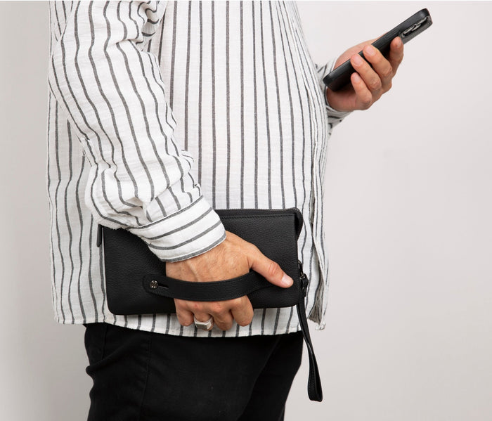 Prestige Leather Clutch Bag, Rustic Black - BlackBrook Case