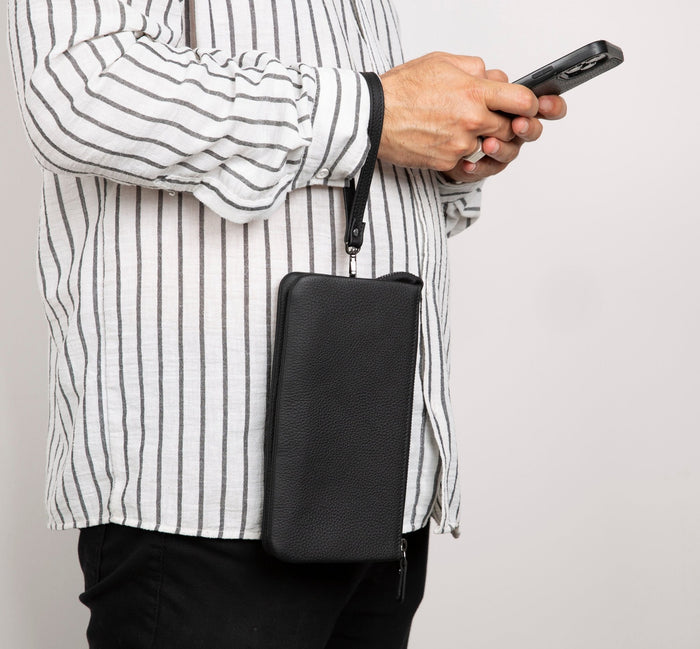 Prestige Leather Clutch Bag, Rustic Black - BlackBrook Case