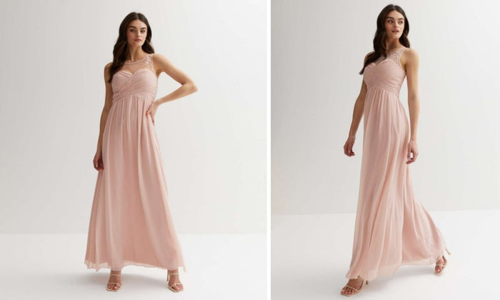 Quiz Pleated Maxi Dress Beaded Neckline Evening Elegant Occasion Gown Size  6-20