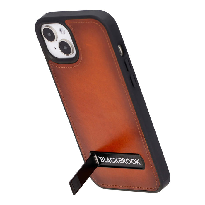 Reed Leather iPhone 15 Case with Kickstand and MagSafe, Burnished Tan - BlackBrook Case