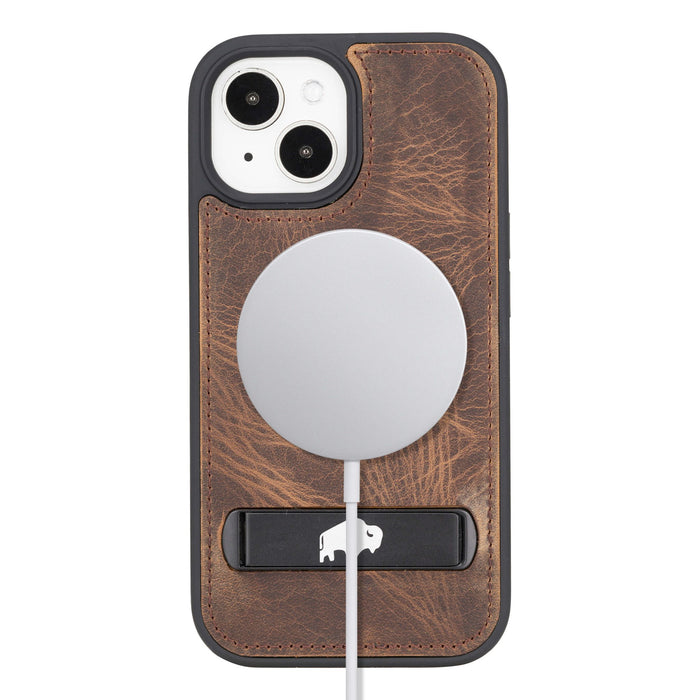 Reed Leather Snap‑On Case with Stand – iPhone 15 Plus, Distressed Coffee - BlackBrook Case
