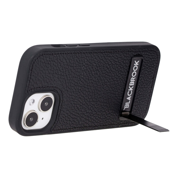 Reed Leather Snap‑On Case with Stand – iPhone 15 Plus, Pebble Black - BlackBrook Case