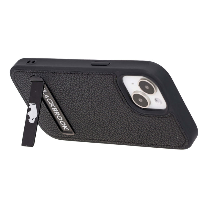 Reed Leather Snap‑On Case with Stand – iPhone 15 Plus, Pebble Black - BlackBrook Case