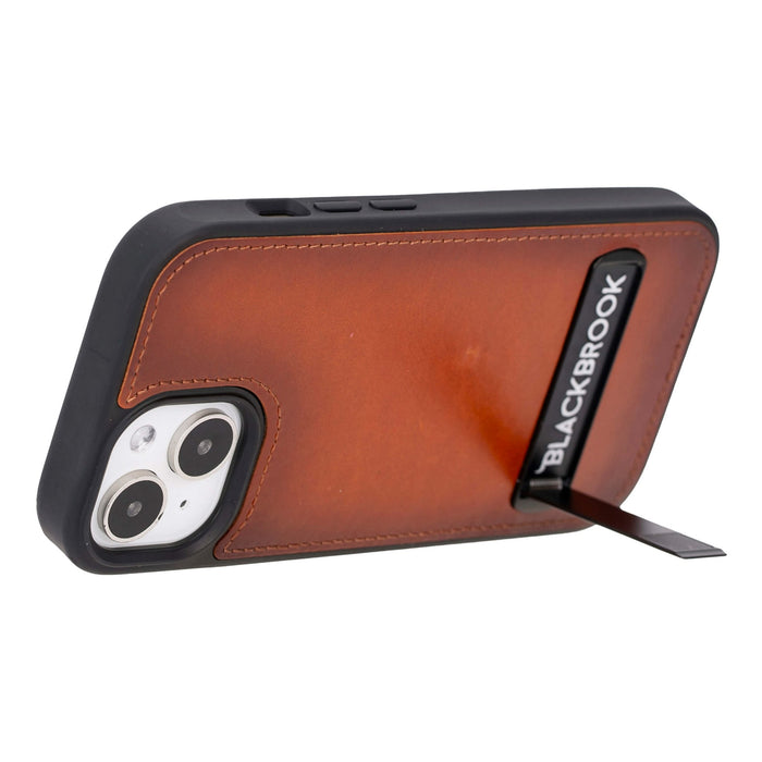 Reed Leather Snap‑On Case with Stand – iPhone 15 Plus, Burnished Tan - BlackBrook Case