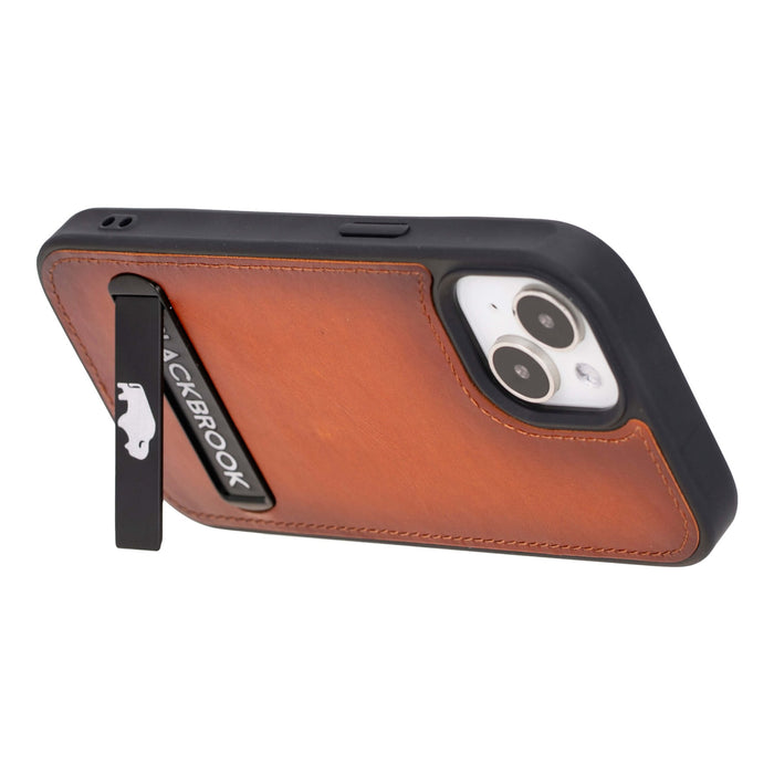 Reed Leather Snap‑On Case with Stand – iPhone 15 Plus, Burnished Tan - BlackBrook Case