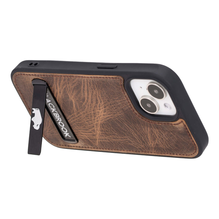 Reed Leather Snap‑On Case with Stand – iPhone 15 Plus, Distressed Coffee - BlackBrook Case