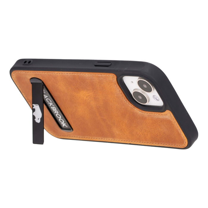 Reed Leather Snap‑On Case with Stand – iPhone 15 Plus, Golden Brown - BlackBrook Case