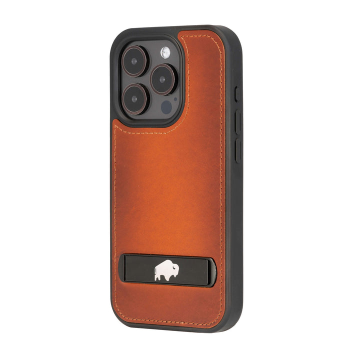 Reed Leather Snap‑On Case with Stand – iPhone 15 Pro Max, Burnished Tan - BlackBrook Case