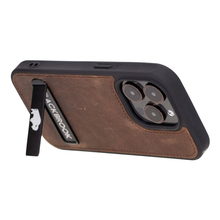 Reed Leather Snap‑On Case with Stand – iPhone 15 Pro Max, Distressed Coffee - BlackBrook Case