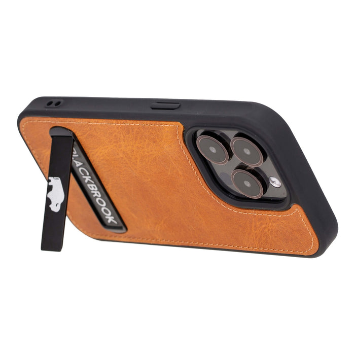 Reed Leather Snap‑On Case with Stand – iPhone 15 Pro Max, Golden Brown - BlackBrook Case