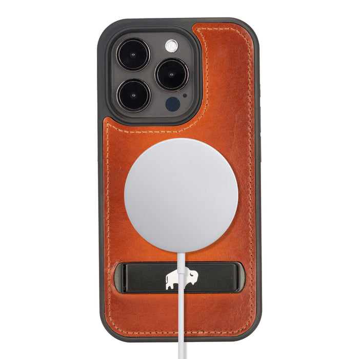 Reed Leather Snap‑On Case with Stand – iPhone 15 Pro Max, Burnished Tan - BlackBrook Case