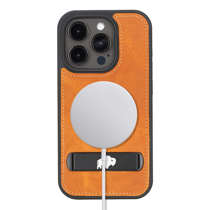 Reed Leather Snap‑On Case with Stand – iPhone 15 Pro Max, Golden Brown - BlackBrook Case