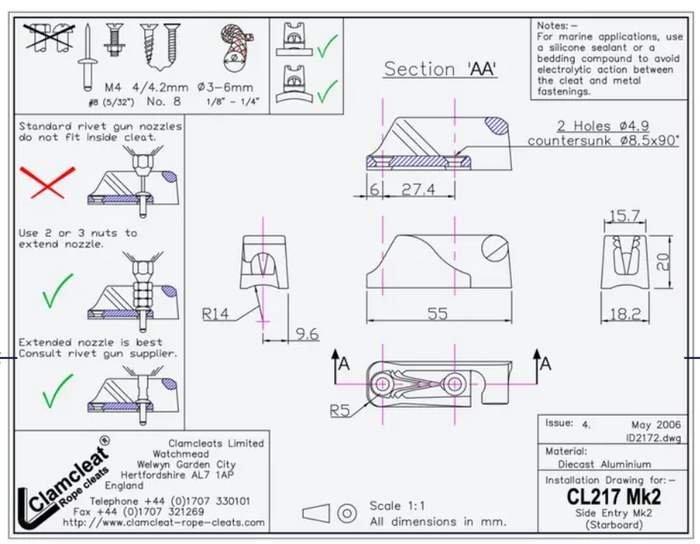 Ronstan Clamcleat Side Entry MK2 (Starboard) Silver C217MK2
