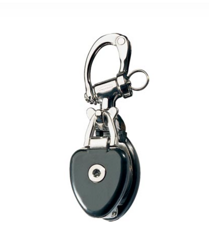 RONSTAN SNATCH BLOCKS ALLOY SHEAVE, ROLLER BEARING: Single, roller bearings, trunnion snap shackle head RF6741 - Bosuns Boat