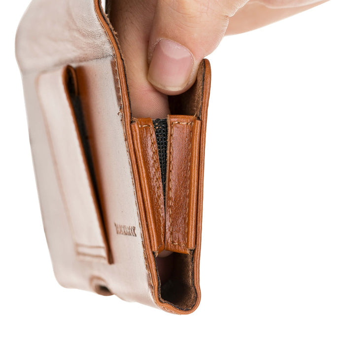 Rook Universal Leather Phone Holster with Belt Loop for 6.1" Phones, Burnished Tan - BlackBrook Case