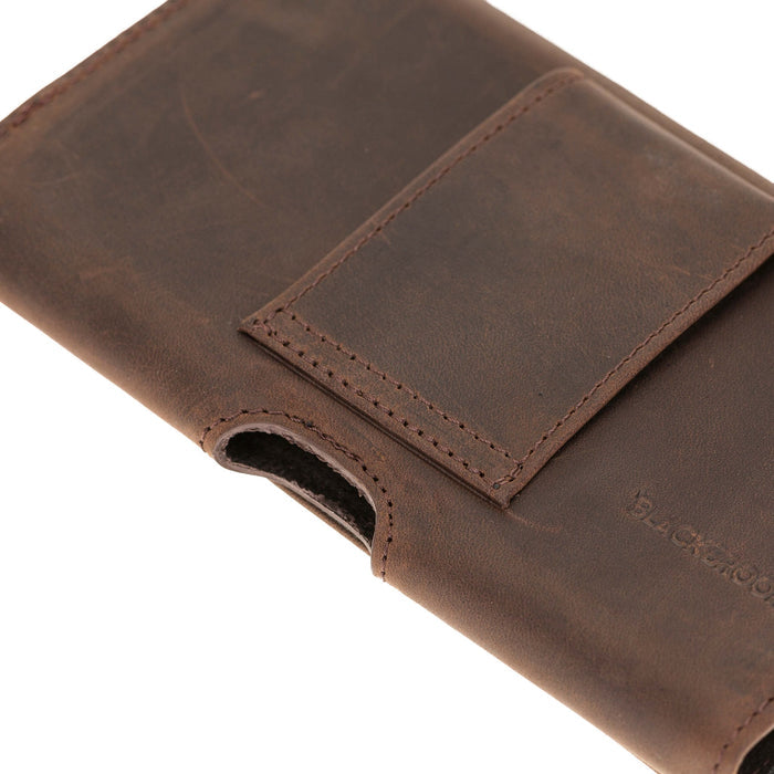 Rook Universal Leather Phone Holster with Belt Loop for 6.1" Phones, Distressed Coffee - BlackBrook Case