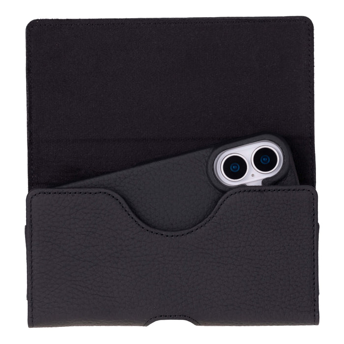 Rook Universal Leather Phone Holster with Belt Loop for 6.1" Phones, Pebble Black - BlackBrook Case