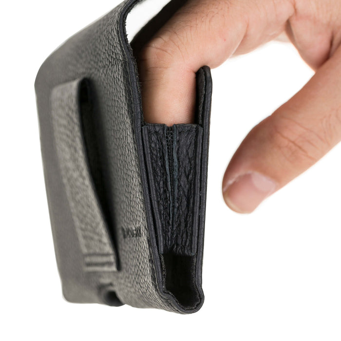 Rook Universal Leather Phone Holster with Belt Loop for 6.1" Phones, Pebble Black - BlackBrook Case