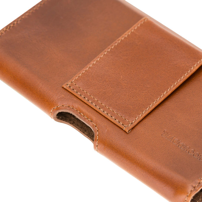 Rook Universal Leather Phone Holster with Belt Loop for 6.1" Phones, Burnished Tan - BlackBrook Case