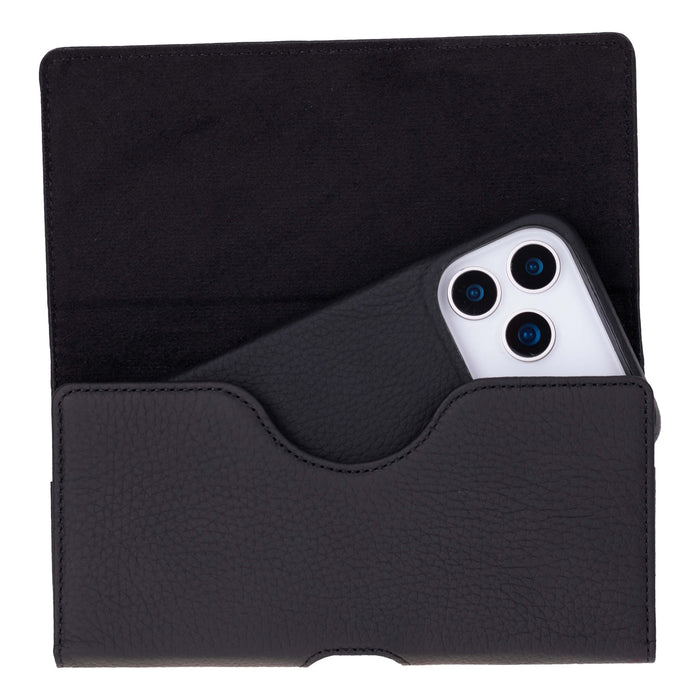 Rook Universal Leather Phone Holster with Belt Loop for 6.9" Phones, Pebble Black - BlackBrook Case