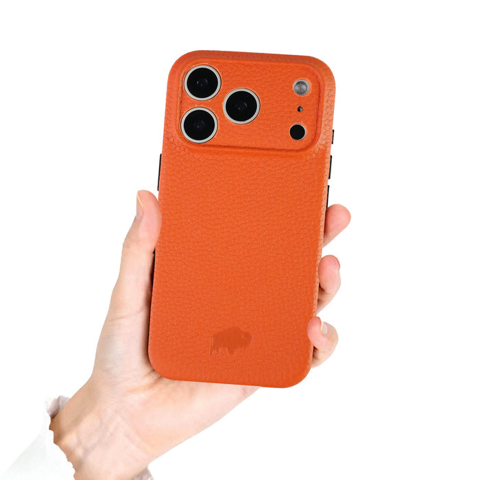 Ryker Leather MagSafe Case - iPhone 18 Pro, Pebble Orange - BlackBrook Case