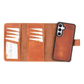Samsung S25 Leather Wallet Case, Tudor 2 - in - 1 Tri - Fold Folio, Moccasin - BlackBrook Case