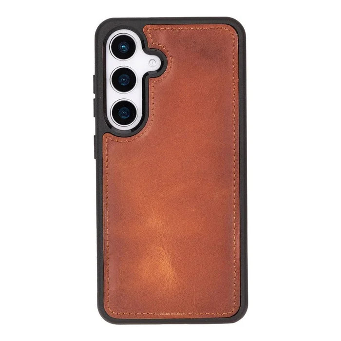 Samsung S25 Leather Wallet Case, Tudor 2 - in - 1 Tri - Fold Folio, Moccasin - BlackBrook Case