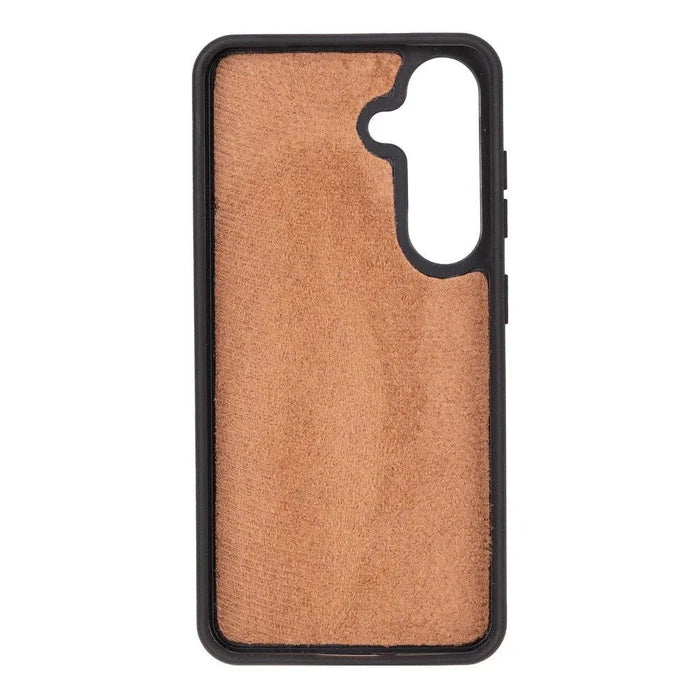Samsung S25 Leather Wallet Case, Tudor 2 - in - 1 Tri - Fold Folio, Moccasin - BlackBrook Case