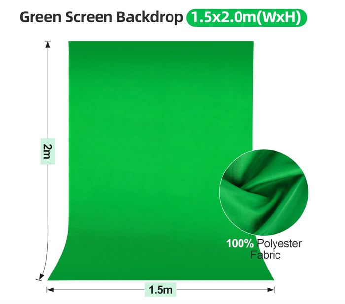 Screen with Stand 1.5x2m Backdrop Kit Frame Chroma Key Photo Video Green -09