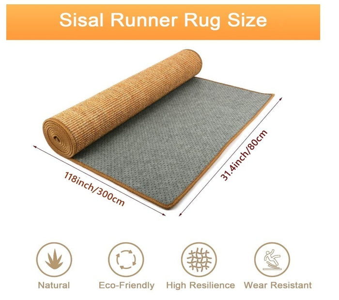 Sisal Runner Rug 300x80cm Non Slip Woven Carpet Kitchen Hall Brown-257