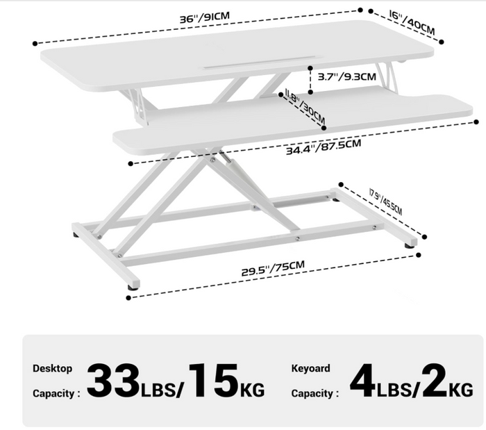 Standing Desk Converter Sit Stand Desk Riser Adjustable Height Dual Monitor- 61