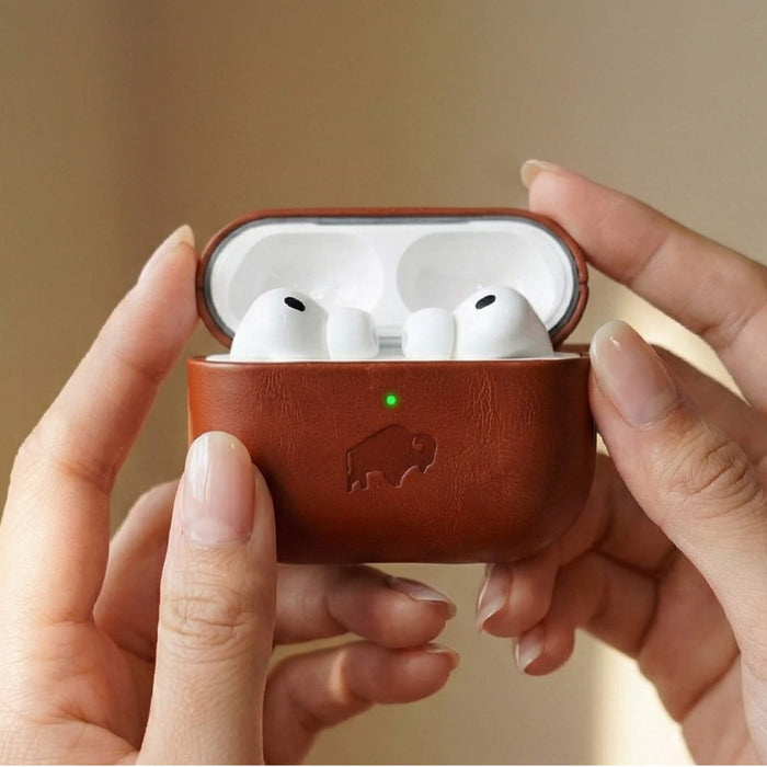 Taylor Leather AirPods Pro 3 Case, Full Grain with Magnetic Cover, Burnished Tan - BlackBrook Case