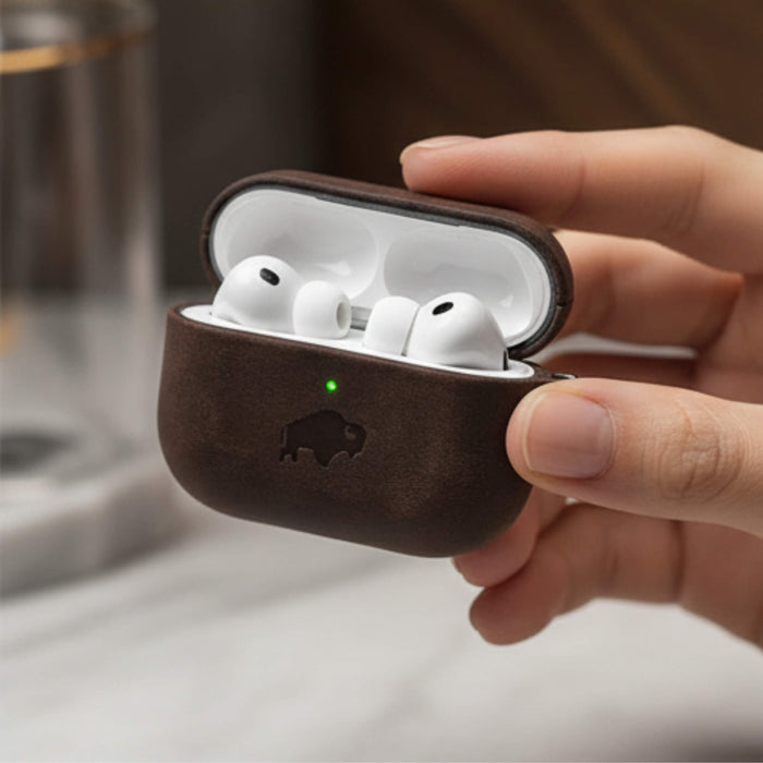 Taylor Leather AirPods Pro 3 Case, Full Grain with Magnetic Cover, Distressed Coffee - BlackBrook Case
