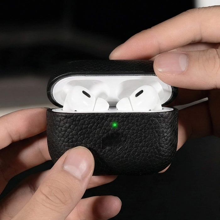 Taylor Leather AirPods Pro 3 Case, Full Grain with Magnetic Cover, Pebble Black - BlackBrook Case