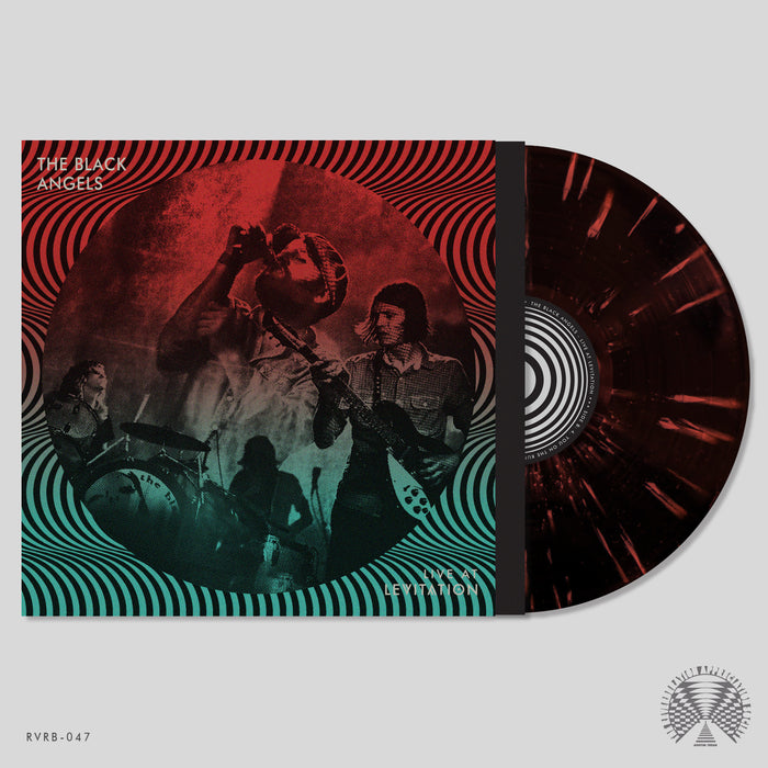 The Black Angels - Live At Levitation (Fuzz Club Edition) vinyl shows a band performing on a red and teal psychedelic cover, with the band's name and session title at the top left, plus a circular logo at bottom right—capturing Austin's live music vibe.