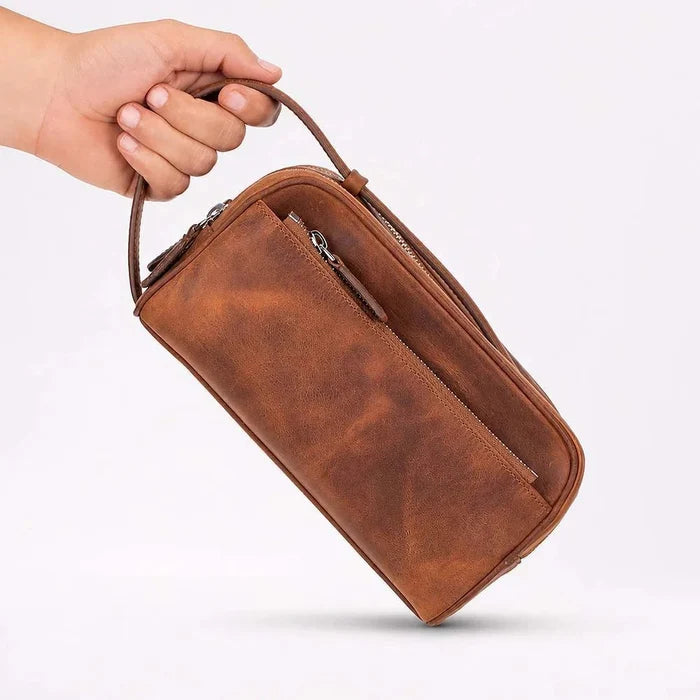 Trevor Leather Dopp Kit, Saddle Brown - BlackBrook Case