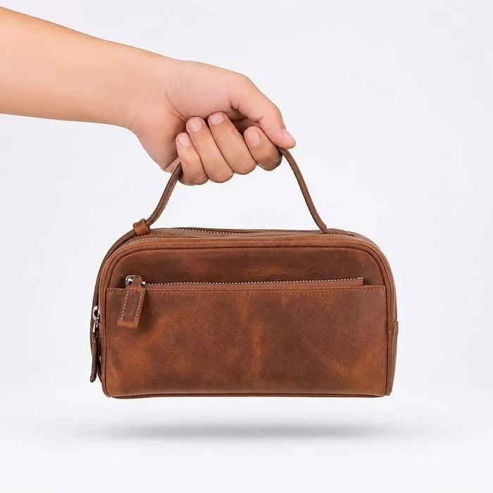 Trevor Leather Dopp Kit, Saddle Brown - BlackBrook Case