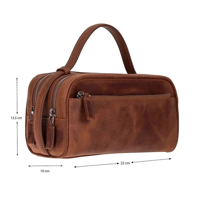 Trevor Leather Dopp Kit, Saddle Brown - BlackBrook Case