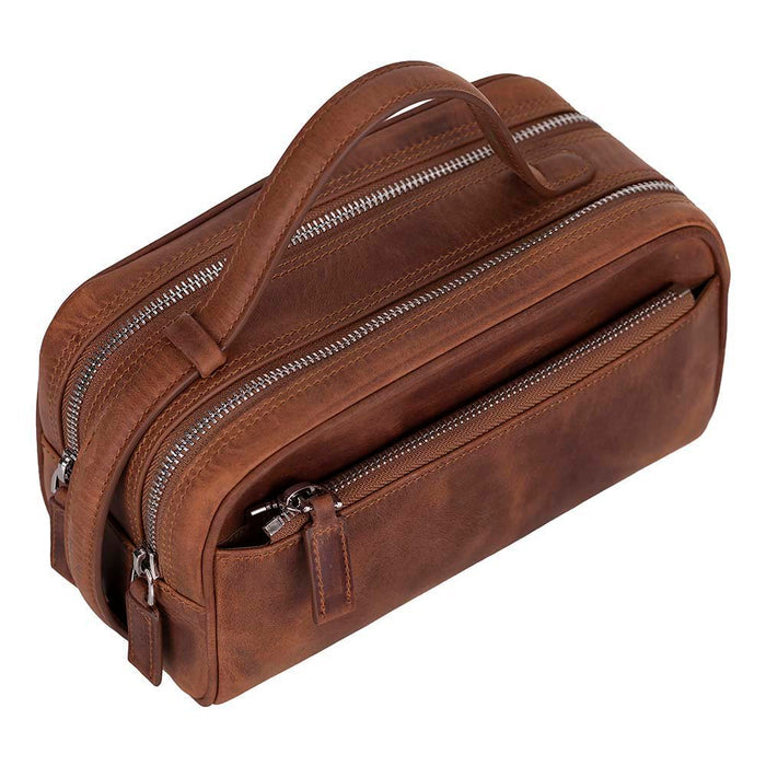 Trevor Leather Dopp Kit, Saddle Brown - BlackBrook Case