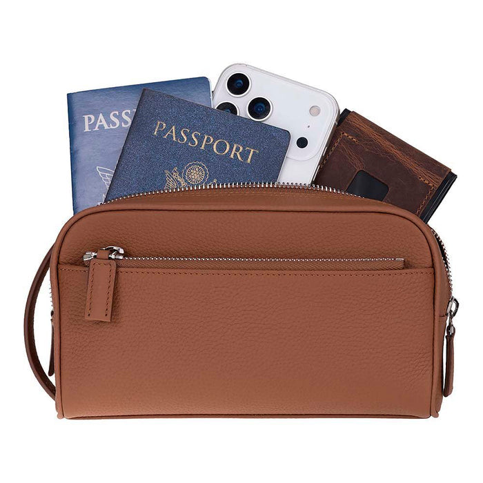 Trevor Leather Dopp Kit, Tan - BlackBrook Case