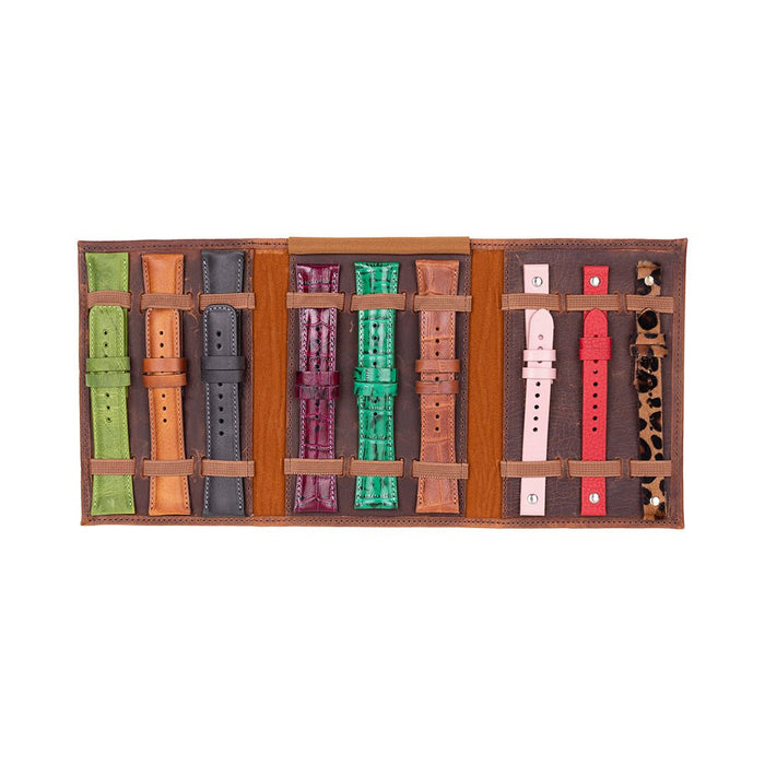 Triple Watch Band Leather Organizer, Saddle Brown - BlackBrook Case