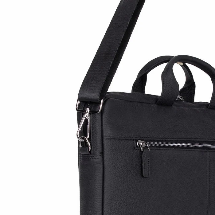 Truro Leather Business Briefcase / Laptop Case 14" with Suitcase, Black - BlackBrook Case