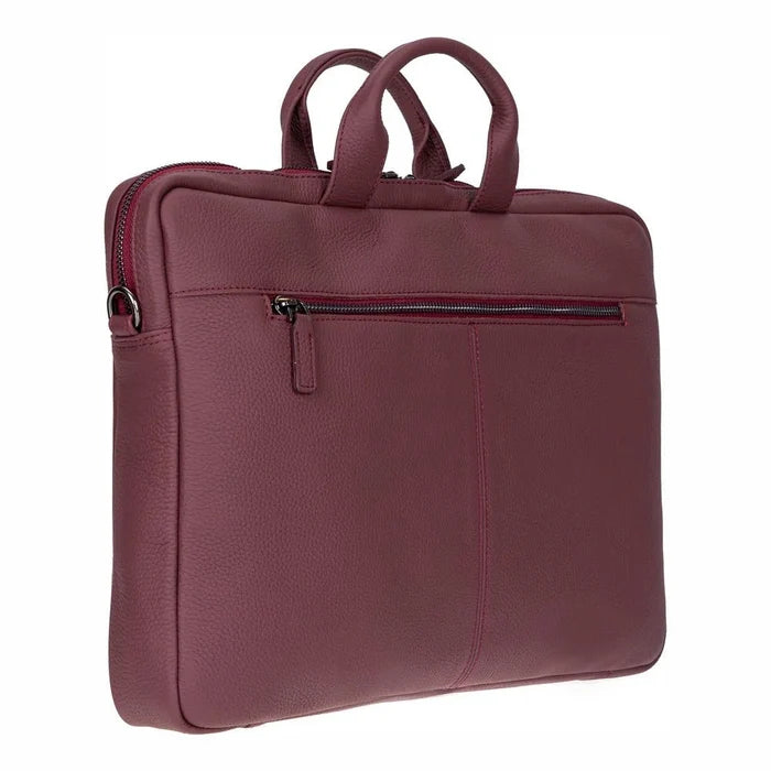 Truro Leather Business Briefcase / Laptop Case 14" with Suitcase, Bordeaux - BlackBrook Case