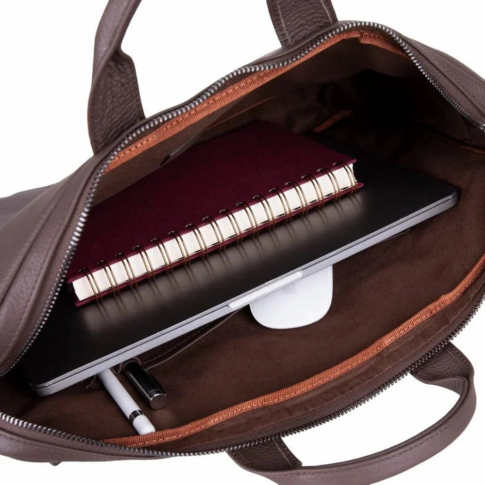 Truro Leather Business Briefcase / Laptop Case 14" with Suitcase, Brown - BlackBrook Case