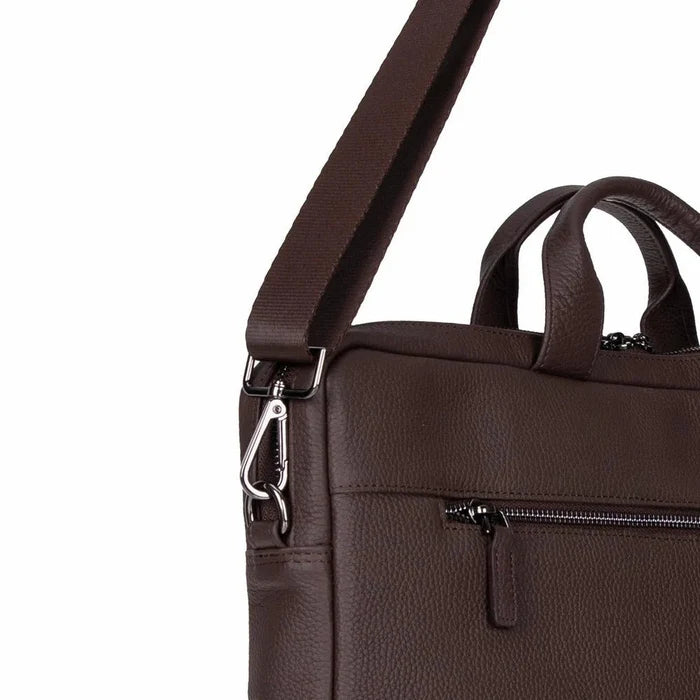 Truro Leather Business Briefcase / Laptop Case 14" with Suitcase, Brown - BlackBrook Case